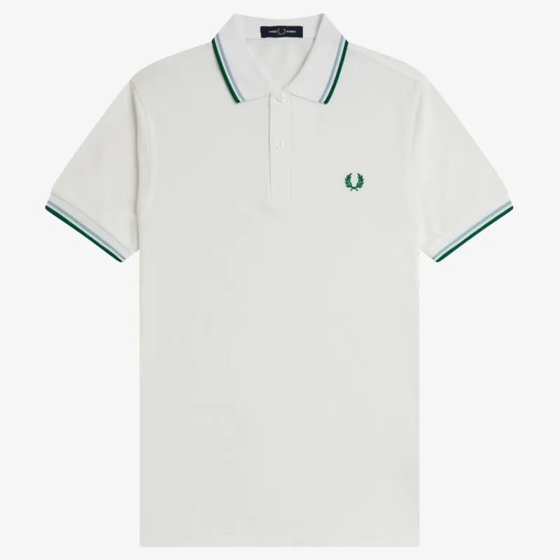 Fred Perry Twin Tipped Polo Shirt M3600 - Snow White/Track Blue/Sport Green