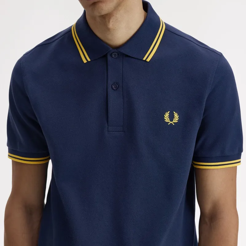 Fred Perry Twin Tipped Polo Shirt M3600 - Tennis Blue/Lemon Barley-3
