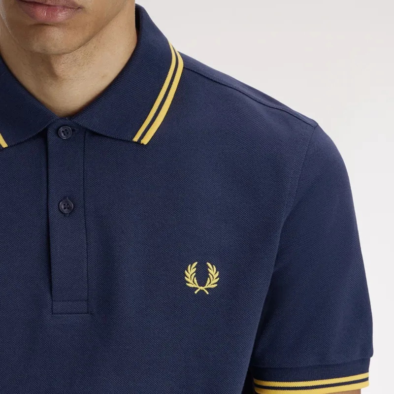 Fred Perry Twin Tipped Polo Shirt M3600 - Tennis Blue/Lemon Barley-4