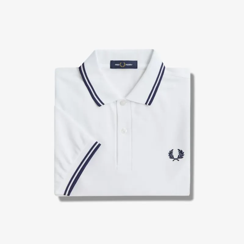 Fred Perry Twin Tipped Polo Shirt M3600 - White/French Navy-2