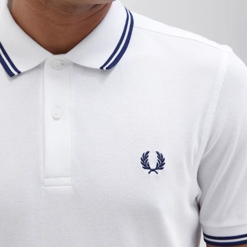 Fred Perry Twin Tipped Polo Shirt M3600 - White/French Navy-3