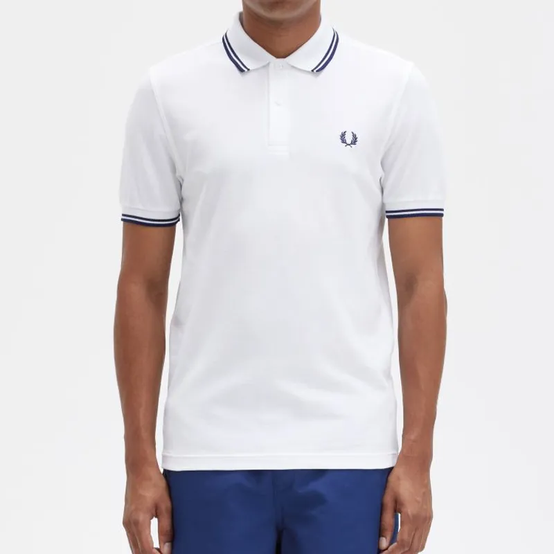 Fred Perry Twin Tipped Polo Shirt M3600 - White/French Navy-4