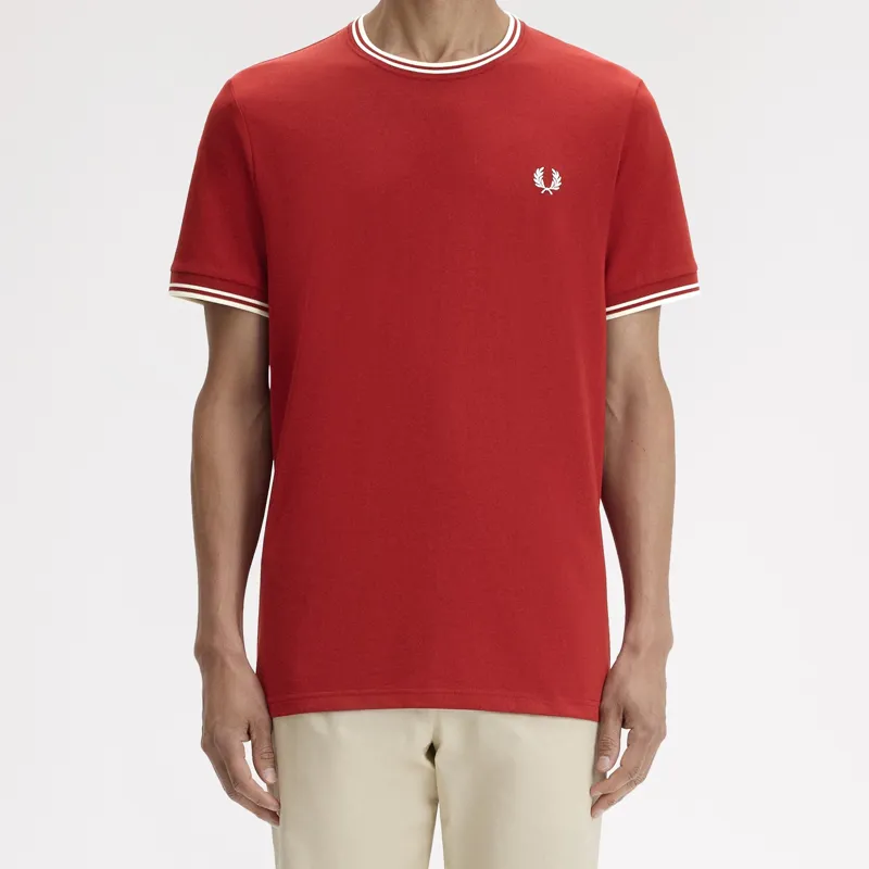 Fred Perry Twin Tipped T-Shirt - Burnt Red/Snow White-2