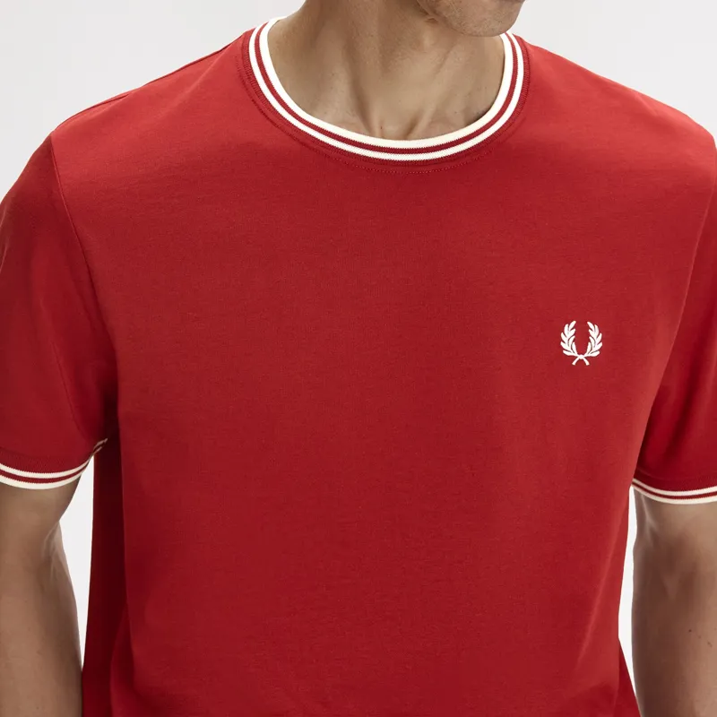 Fred Perry Twin Tipped T-Shirt - Burnt Red/Snow White-3
