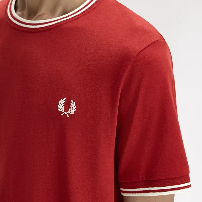 Fred Perry Twin Tipped T-Shirt - Burnt Red/Snow White-4
