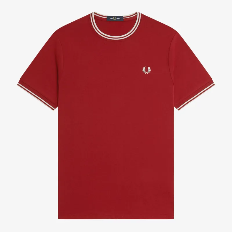 Fred Perry Twin Tipped T-Shirt - Burnt Red/Snow White