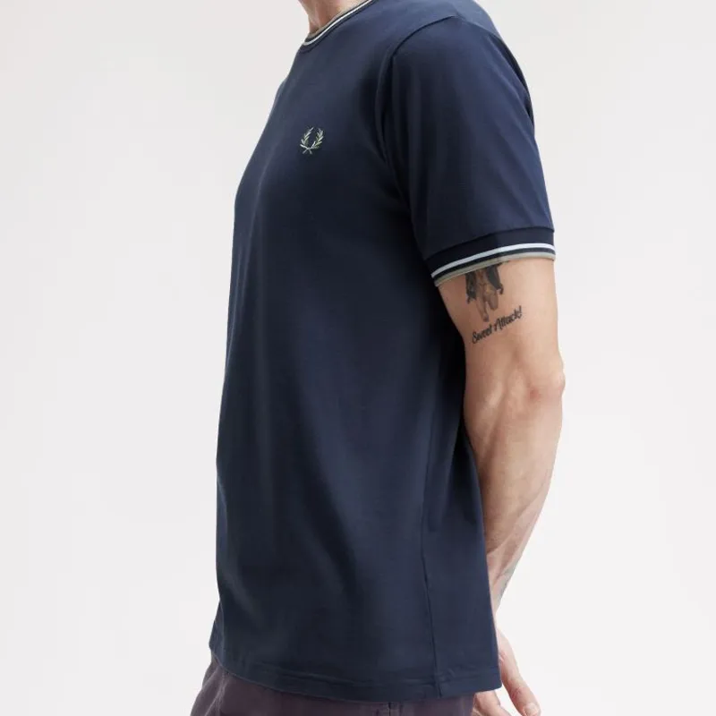 Fred Perry Twin Tipped T-Shirt - Dark Airforce/Light Ice/Bayleaf-3