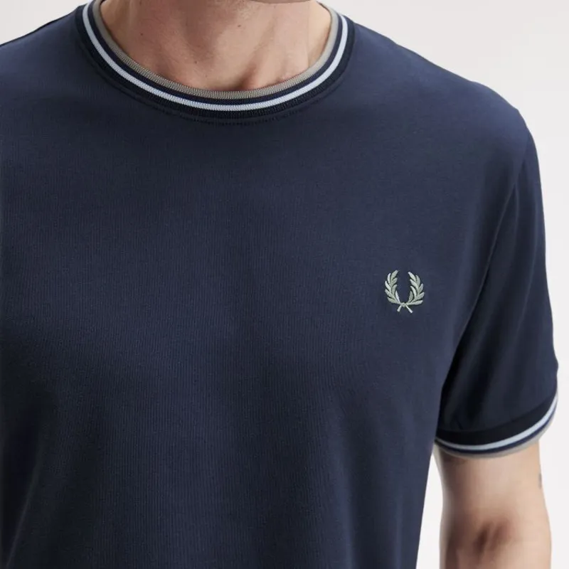 Fred Perry Twin Tipped T-Shirt - Dark Airforce/Light Ice/Bayleaf-4
