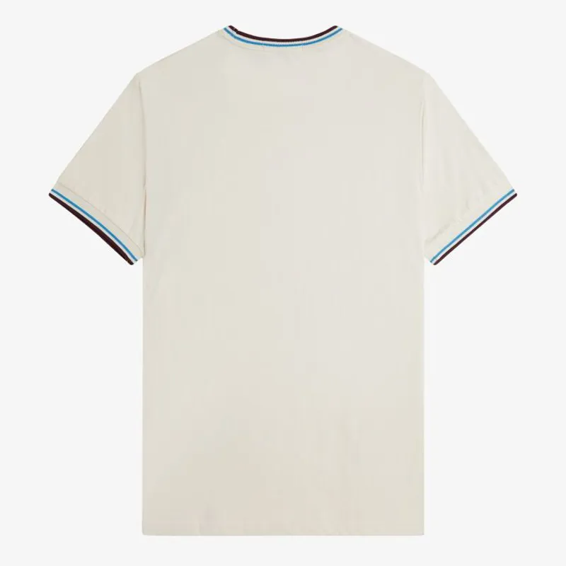 Fred Perry Twin Tipped T-Shirt - Ecru/Court Blue/Oxblood-1