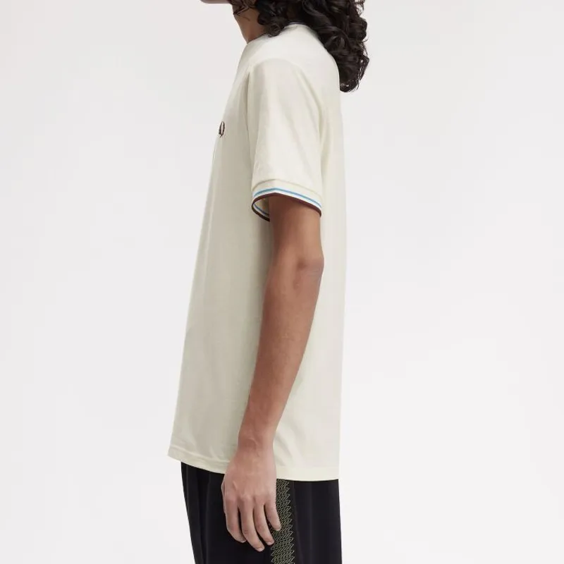 Fred Perry Twin Tipped T-Shirt - Ecru/Court Blue/Oxblood-3