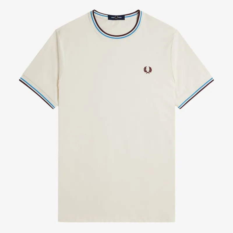 Fred Perry Twin Tipped T-Shirt - Ecru/Court Blue/Oxblood