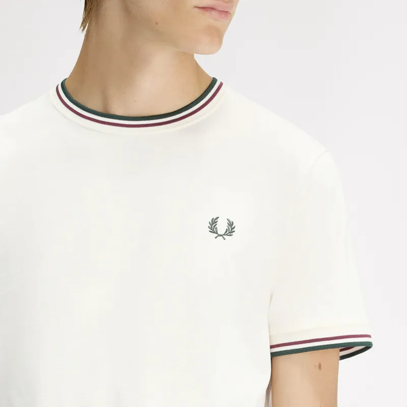Fred Perry Twin Tipped T-Shirt - Ecru/Oxblood/Grassroots-2