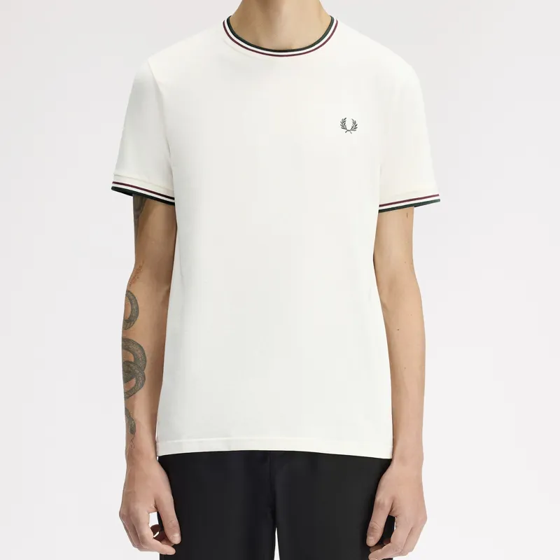 Fred Perry Twin Tipped T-Shirt - Ecru/Oxblood/Grassroots-3