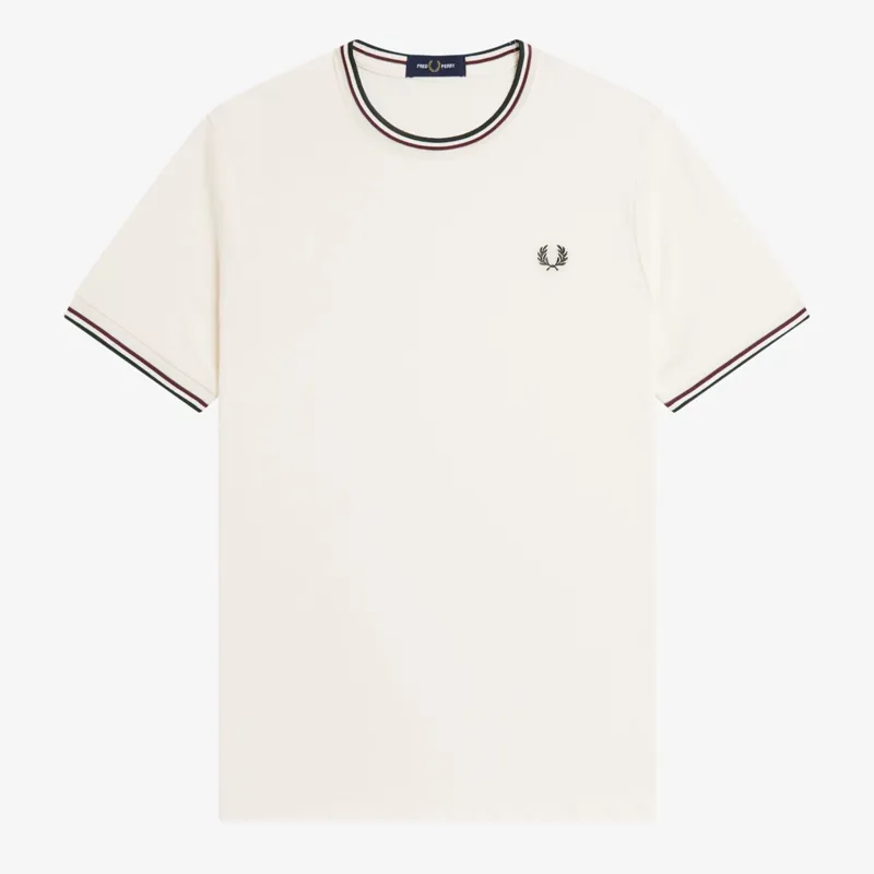 Fred Perry Twin Tipped T-Shirt - Ecru/Oxblood/Grassroots