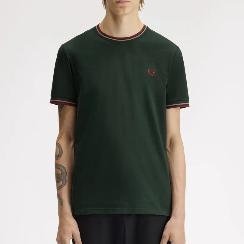 Fred Perry Twin Tipped T-Shirt - Grassroots/Stockport Blue/Oxblood-4