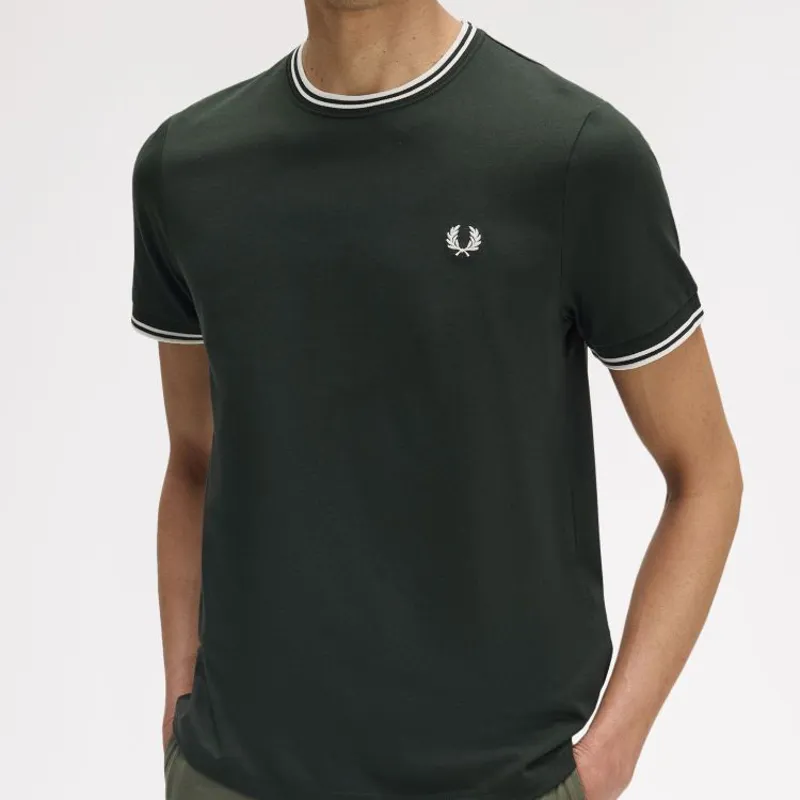 Fred Perry Twin Tipped T-Shirt - Night Green/Snow White-2