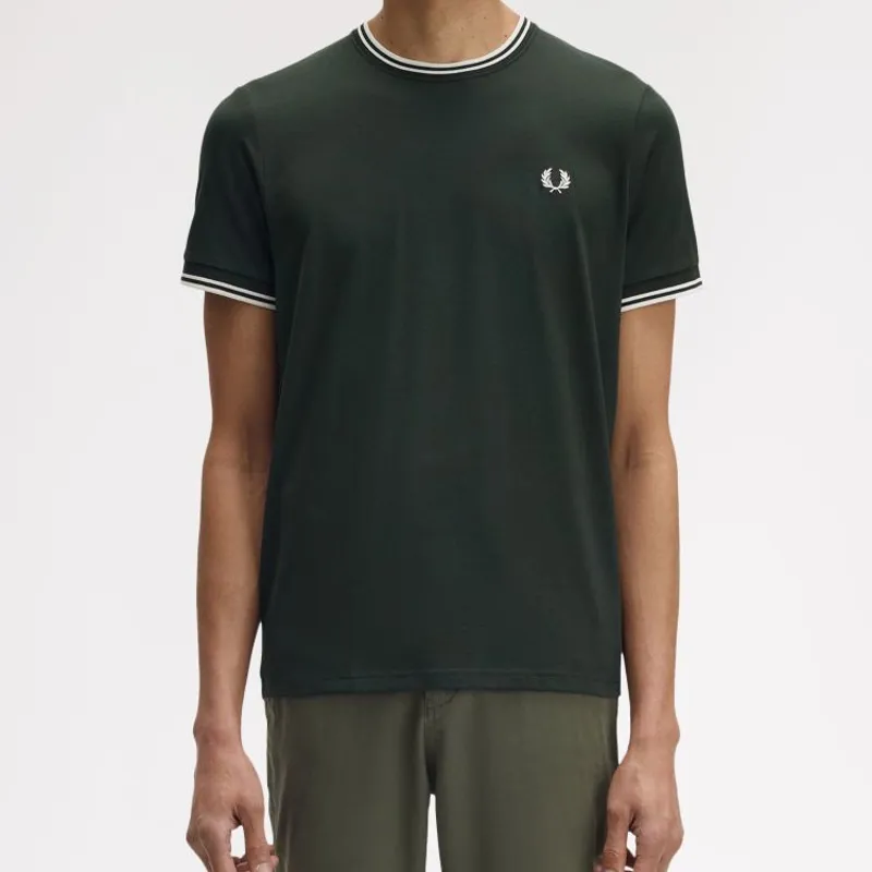 Fred Perry Twin Tipped T-Shirt - Night Green/Snow White-4