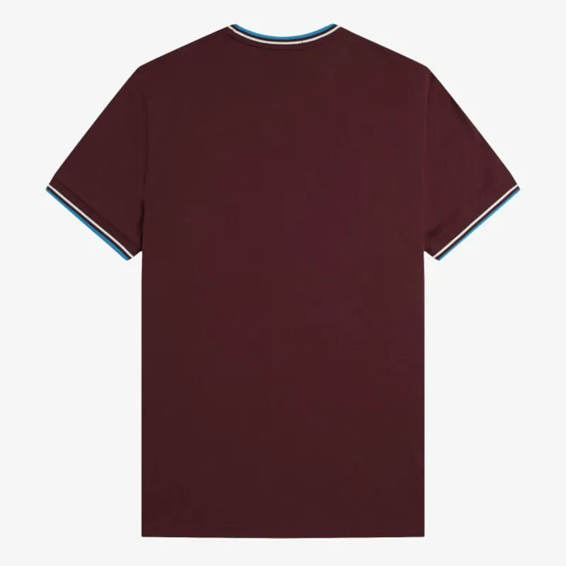 Fred Perry Twin Tipped T-Shirt - Oxblood/Ecru/Court Blue-1
