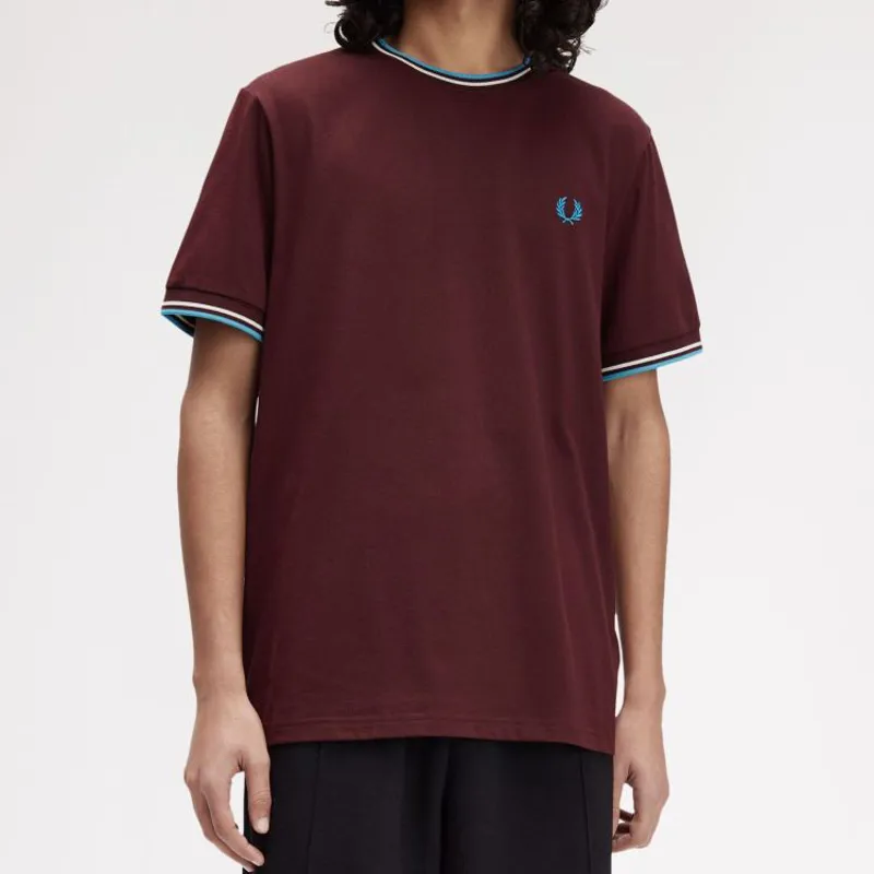 Fred Perry Twin Tipped T-Shirt - Oxblood/Ecru/Court Blue-2