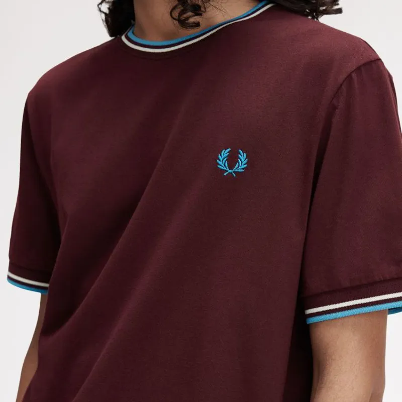Fred Perry Twin Tipped T-Shirt - Oxblood/Ecru/Court Blue-4