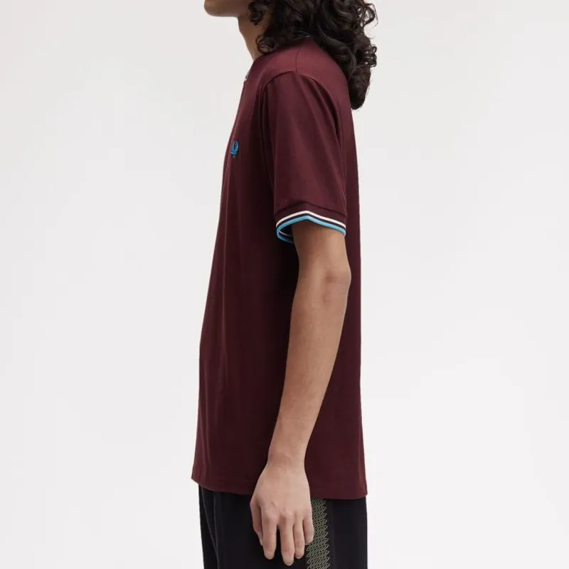 Fred Perry Twin Tipped T-Shirt - Oxblood/Ecru/Court Blue-6