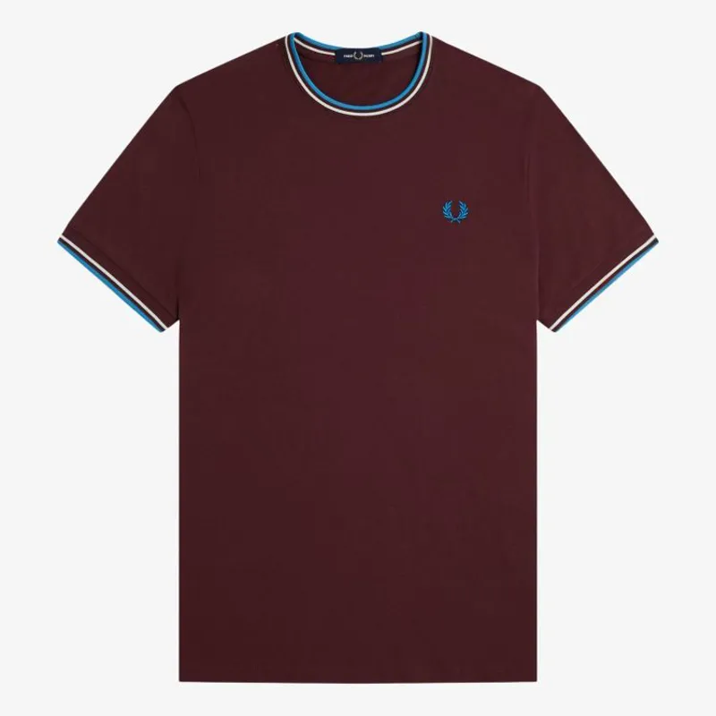Fred Perry Twin Tipped T-Shirt - Oxblood/Ecru/Court Blue