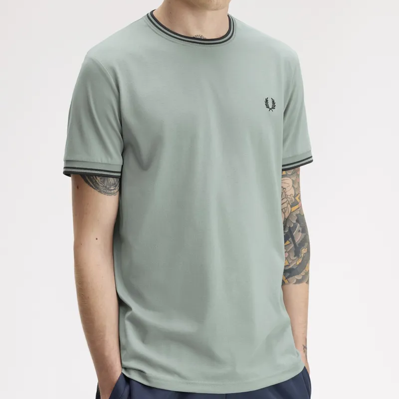 Fred Perry Twin Tipped T-Shirt - Silver Blue/Dark Airforce/Dark Airforce-2