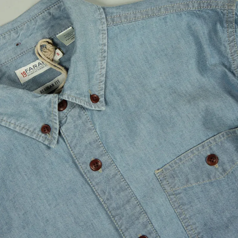 Farah 1920s LS Dodson Shirt - Washed Blue-1