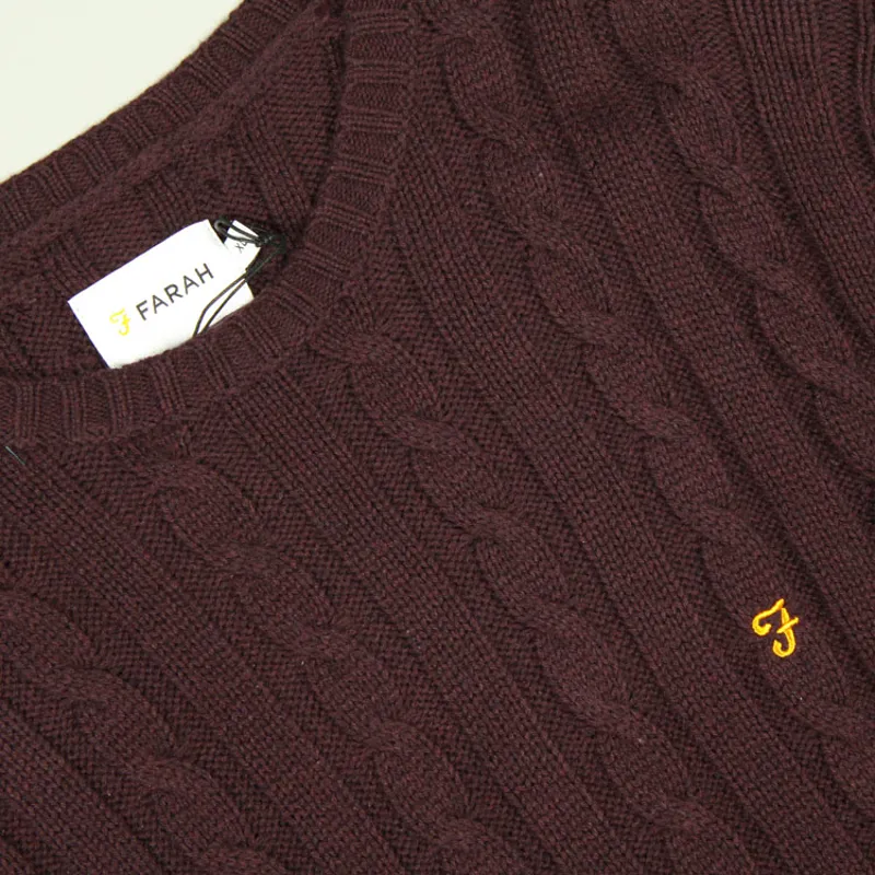 Farah Norfolk Cable Sweater - Bordeaux-1