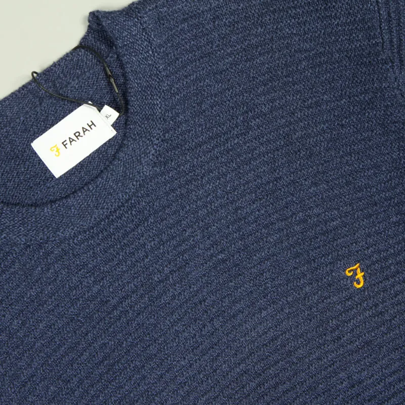 Farah Calum Textured Crew Sweater - Bobby Blue Marl-1