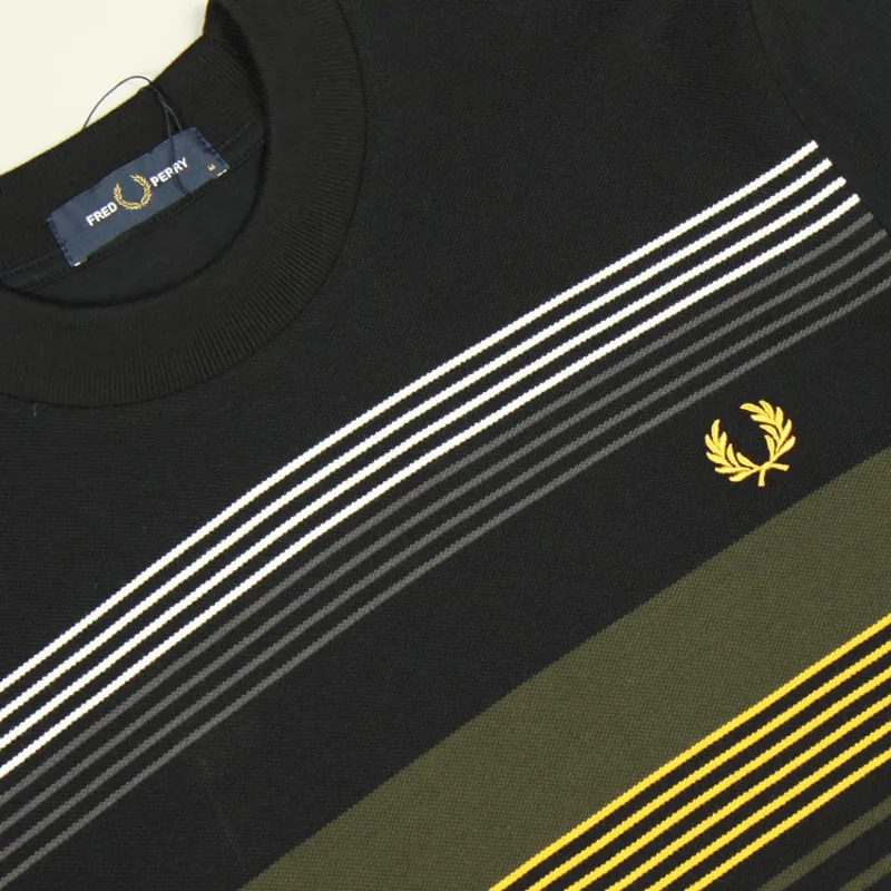 Fred Perry Striped Pique T-Shirt - Black-1