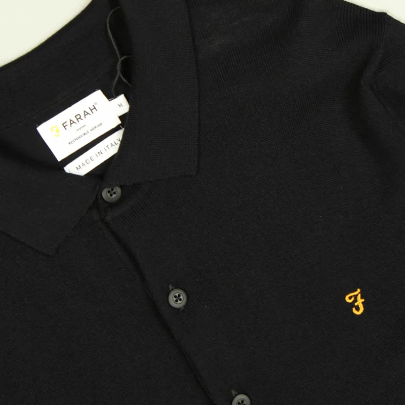 Farah Glenarm Merino LS Polo Shirt - Black-1