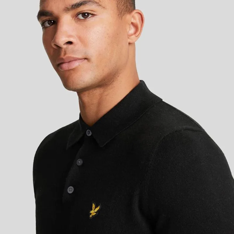 Lyle and Scott Cotton Merino Long Sleeve Knitted Polo - Jet Black-1