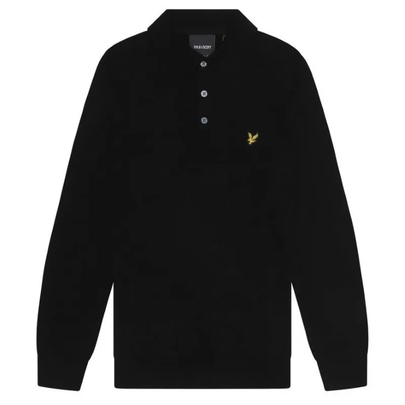 Lyle and Scott Cotton Merino Long Sleeve Knitted Polo - Jet Black