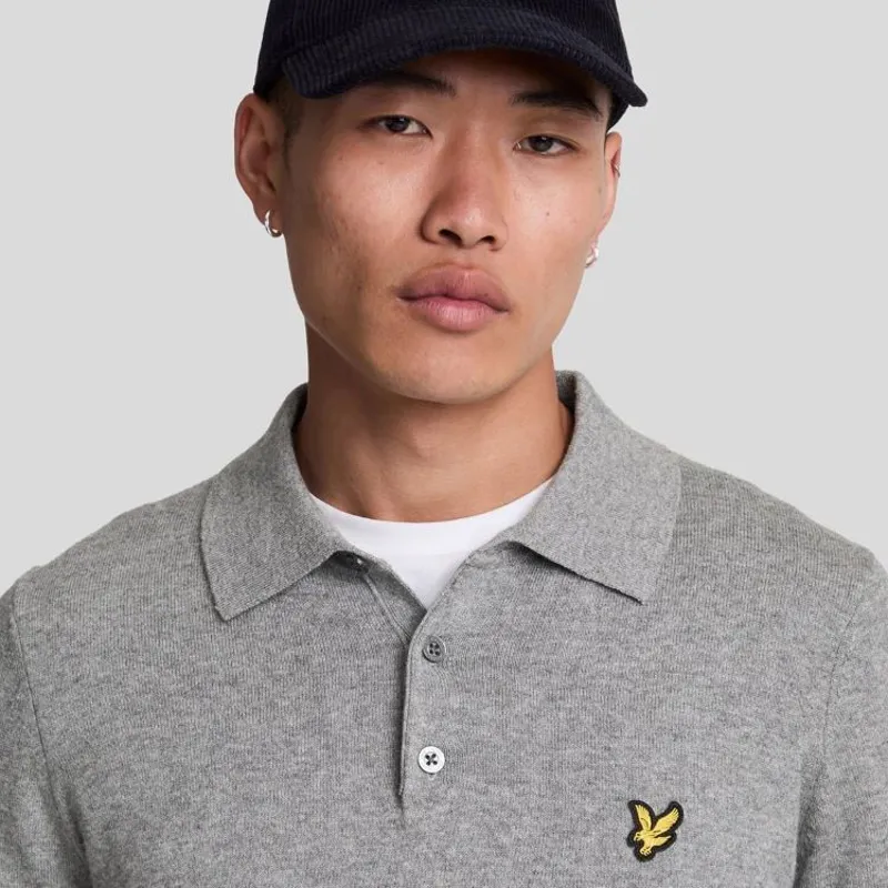 Lyle and Scott Cotton Merino Long Sleeve Knitted Polo - Mid Grey Marl-2