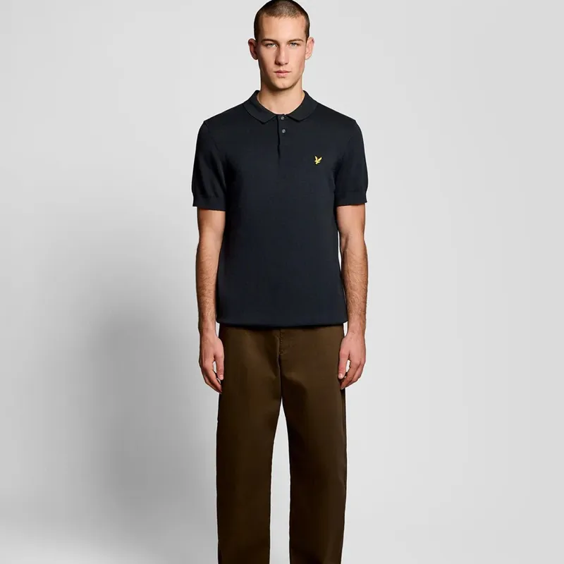 Lyle and Scott Cotton Short Sleeve Knitted Polo - Dark Navy-1