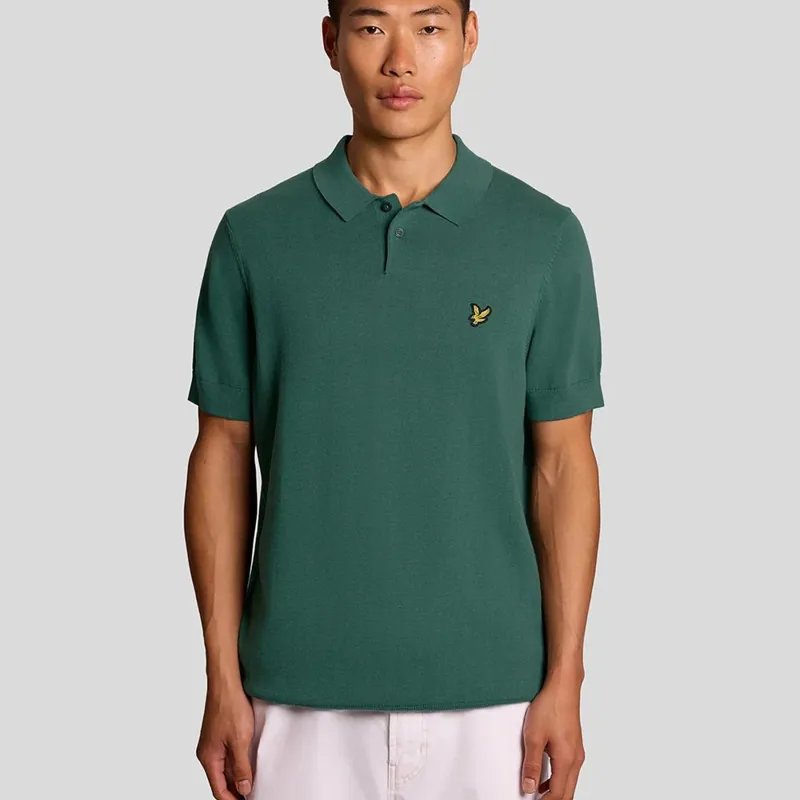 Lyle and Scott Cotton Short Sleeve Knitted Polo - Everglade-1