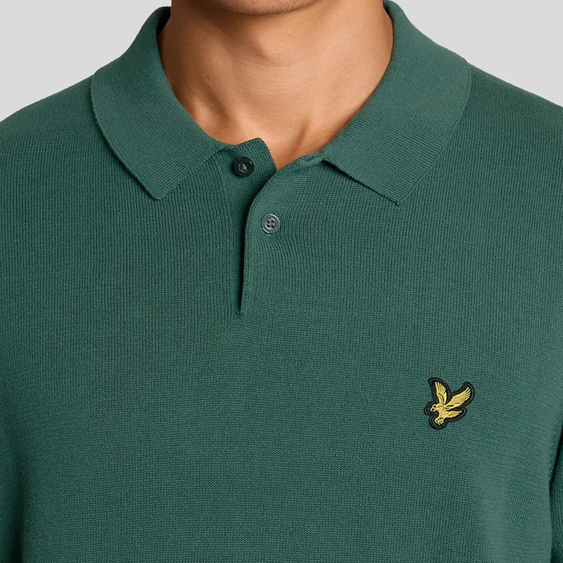 Lyle and Scott Cotton Short Sleeve Knitted Polo - Everglade-2