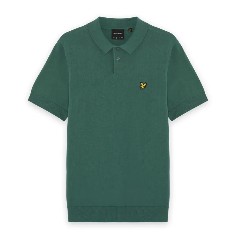 Lyle and Scott Cotton Short Sleeve Knitted Polo - Everglade