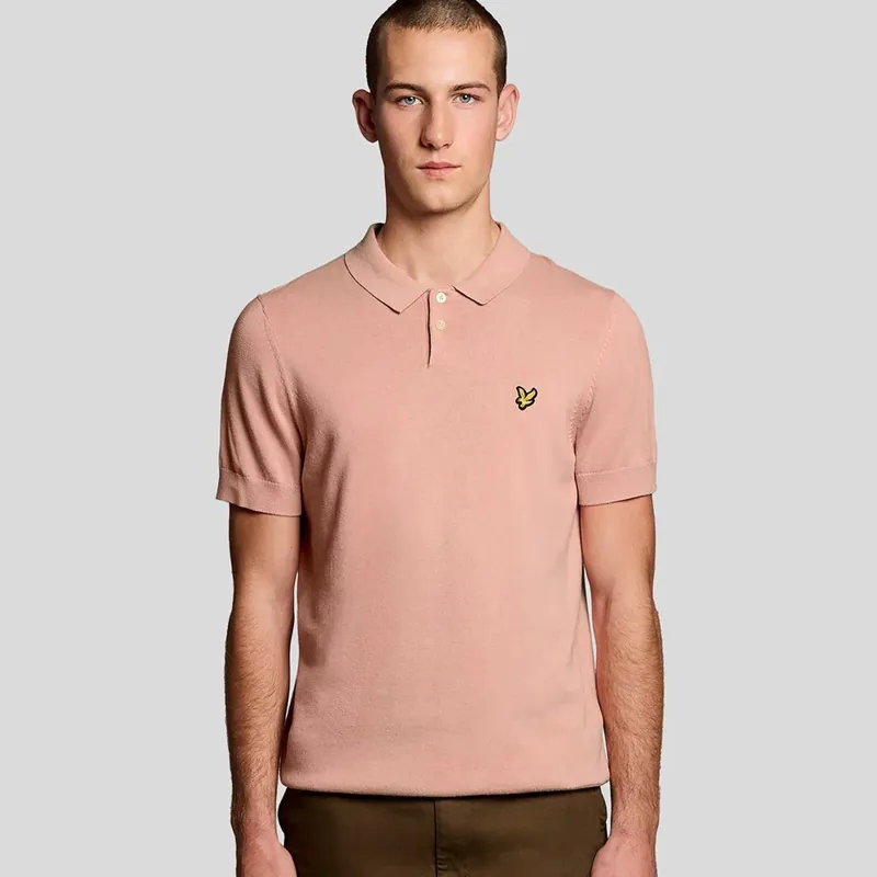 Lyle and Scott Cotton Short Sleeve Knitted Polo - Pink Grapefruit-1