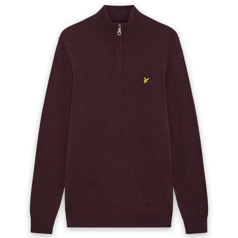 Lyle and Scott Lambswool Blend Quarter Zip Jumper - Beetroot Marl
