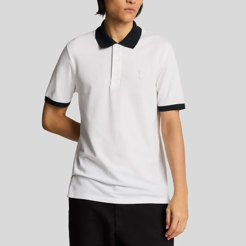 Lyle and Scott Superfine Ringer Polo Shirt - White/Dark Navy-1