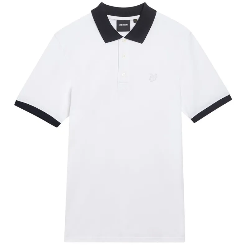 Lyle and Scott Superfine Ringer Polo Shirt - White/Dark Navy