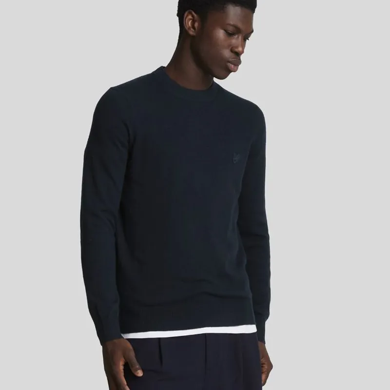 Lyle and Scott Tonal Eagle Lambswool Crew Neck Jumper - Dark Navy-1