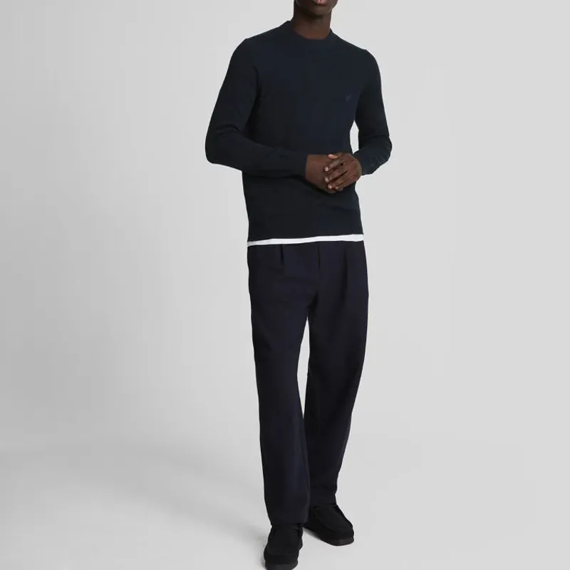 Lyle and Scott Tonal Eagle Lambswool Crew Neck Jumper - Dark Navy-2