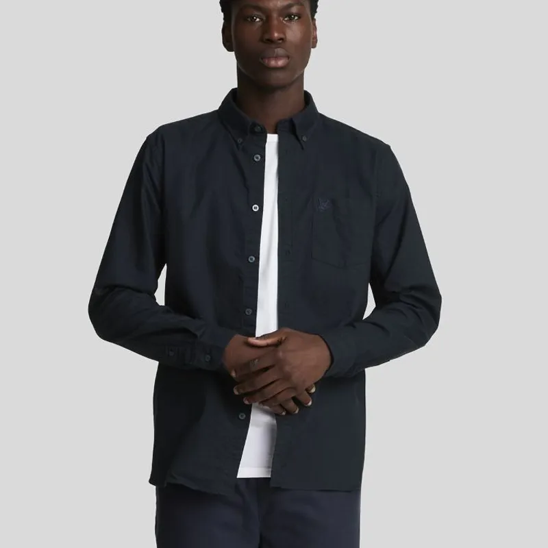Lyle and Scott Tonal Eagle Plain Oxford Shirt - Dark Navy-1