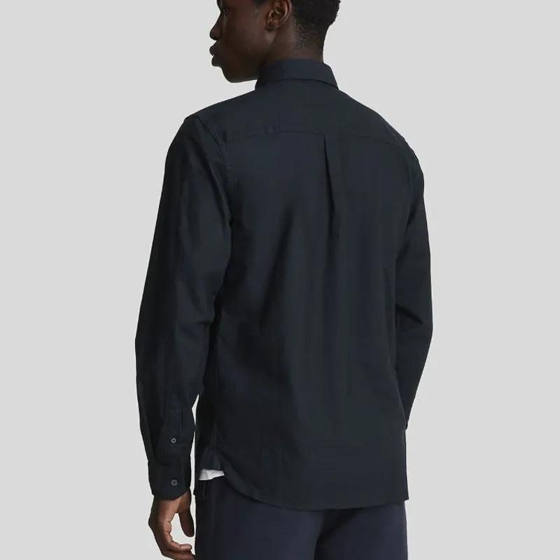 Lyle and Scott Tonal Eagle Plain Oxford Shirt - Dark Navy-3