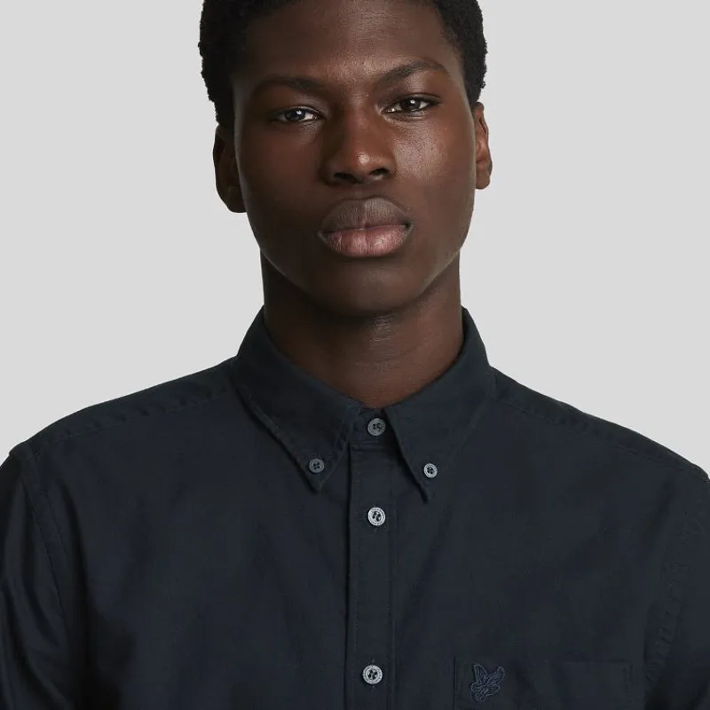 Lyle and Scott Tonal Eagle Plain Oxford Shirt - Dark Navy-4