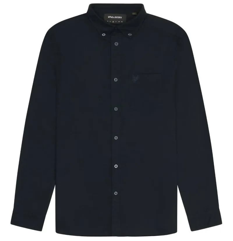 Lyle and Scott Tonal Eagle Plain Oxford Shirt - Dark Navy