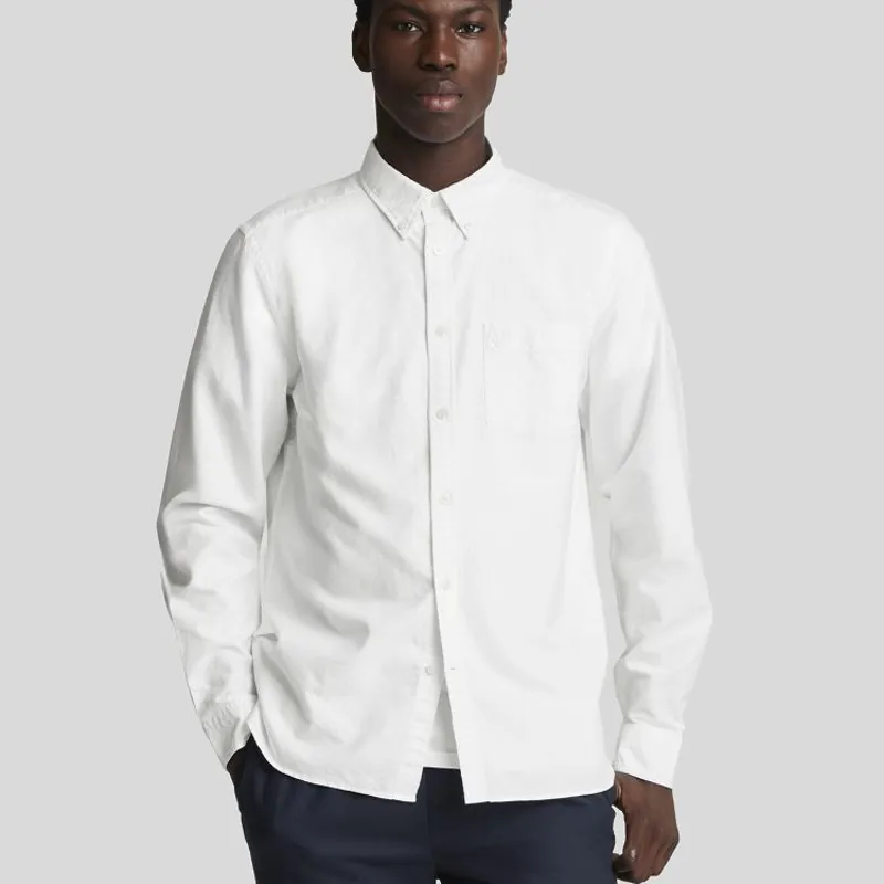 Lyle and Scott Tonal Eagle Plain Oxford Shirt - White-1